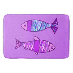 Retro Moderner Fisch, Violett und Amethyst Lila Badematte