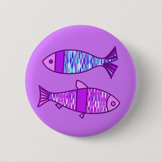Retro Moderner Fisch, Violett und Amethyst Lila Button (Vorderseite)