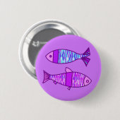 Retro Moderner Fisch, Violett und Amethyst Lila Button (Vorne & Hinten)