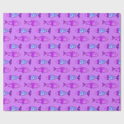 Retro Moderner Fisch, Violett und Amethyst Lila Geschenkpapier (Flach)