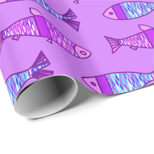 Retro Moderner Fisch, Violett und Amethyst Lila Geschenkpapier (Rolleneckpunkt)