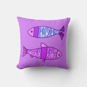 Retro Moderner Fisch, Violett und Amethystpurpur Kissen