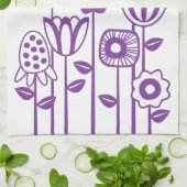 Retro Moderner Lila Blumengarten Geschirrtuch (Gefaltet)