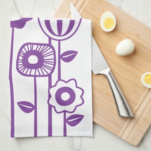 Retro Moderner Lila Blumengarten Geschirrtuch (Viertel Falte)