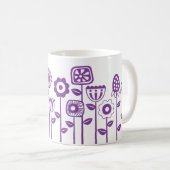 Retro Moderner Lila Blumengarten Kaffeetasse (VorderseiteRechts)