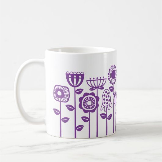 Retro Moderner Lila Blumengarten Kaffeetasse (Links)