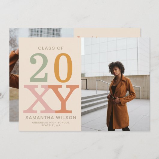 Retro Moderner Minimalistischer Abschluss mit 2 Fo Einladung (Vorne/Hinten)