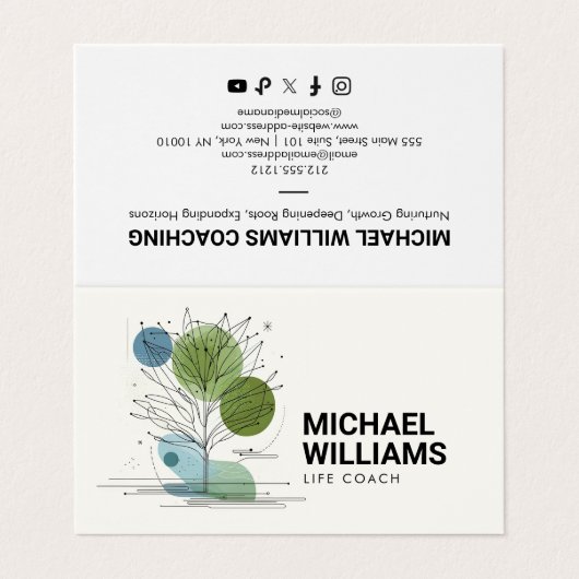 Retro Moderner Minimalistischer Baumkronenbus grün Visitenkarten (Außenseite Aufgefaltet)