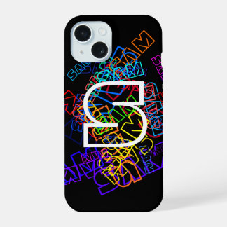 Retro-moderner Name & Monogram Helle Farben & Schw iPhone 15 Hülle