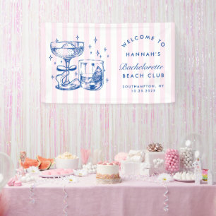 Retro-moderner rosa und blauer Junggesellinnenabsc Banner