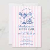 Retro-moderner rosa und blauer Junggesellinnenabsc Einladung (Vorderseite)