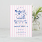 Retro-moderner rosa und blauer Junggesellinnenabsc Einladung (Stehend Vorderseite)