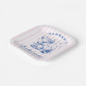 Retro-moderner rosa und blauer Junggesellinnenabsc Pappteller (Gewinkelt)