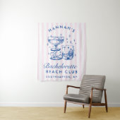 Retro-moderner rosa und blauer Junggesellinnenabsc Wandteppich (Beispiel)