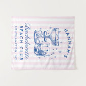 Retro-moderner rosa und blauer Junggesellinnenabsc Wandteppich (Vorderseite (Horizontal))