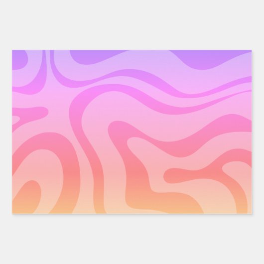 Retro Modernes, Abstraktes, flüssiges Muster rosa Geschenkpapier Set (Vorderseite 2)