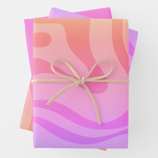 Retro Modernes, Abstraktes, flüssiges Muster rosa Geschenkpapier Set (Beispiel)