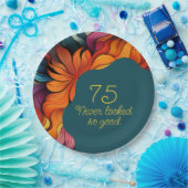 Retro Modernes Aquamarines Orange 75. Geburtstag Pappteller (Party)