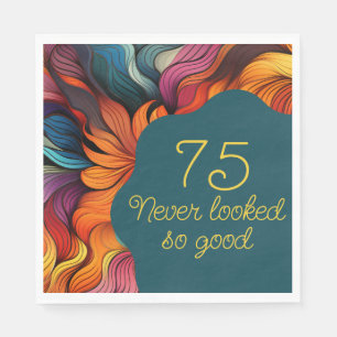 Retro Modernes Aquamarines Orange 75. Geburtstag Serviette