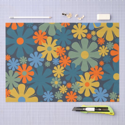 Retro Modernes Blumenmuster Seidenpapier (Handwerk)