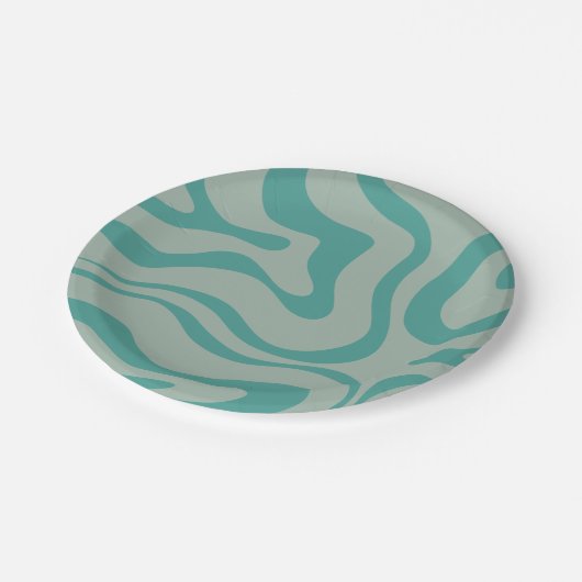 Retro Modernes, flüssiges, wirbelloses Abstraktes  Pappteller (Schrägansicht)