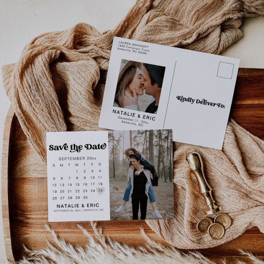Retro Modernes Foto Save the Date Postkarte