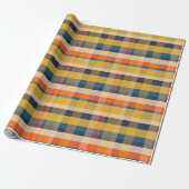 Retro Modernes Kariertes Muster Mustard Blue Orang Geschenkpapier (Ungerollt)