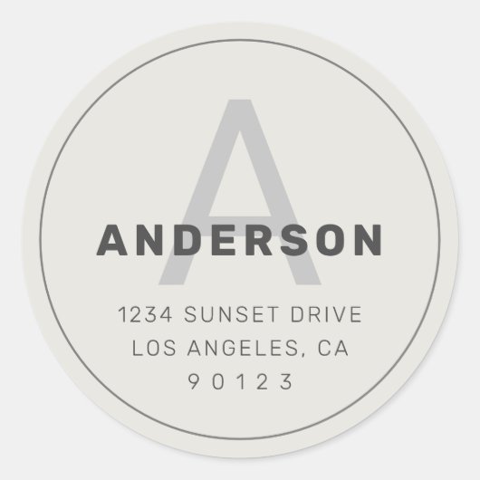 Retro-Modernes Monogramm | Dunkelgrau & Aus Weiß Runder Aufkleber (Vorderseite)