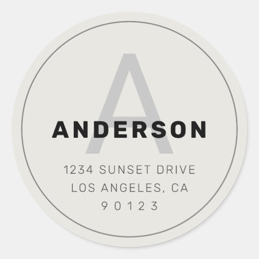 Retro-Modernes Monogramm | Schwarz-Grau-Off-Weiß Runder Aufkleber (Vorderseite)