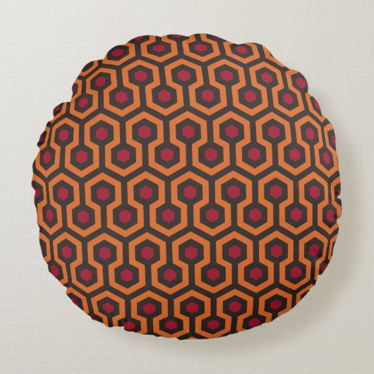 Retro modernes orange rotbraunes Hexagon-Muster Rundes Kissen (Vorderseite)
