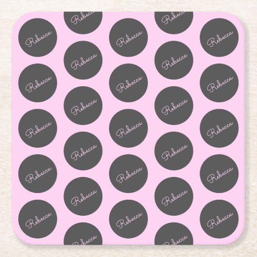 Retro-modernes Pink & Gray Modernes Polka Dot Desi Rechteckiger Pappuntersetzer (Vorderseite)