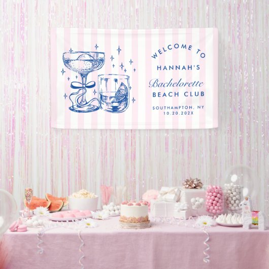 Retro modernes Pink und Blaues Junggesellinnen-Woc Banner (Party)
