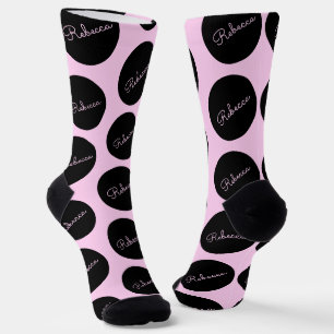 Retro-modernes Schwarz & Pink Polka Dot Design Socken
