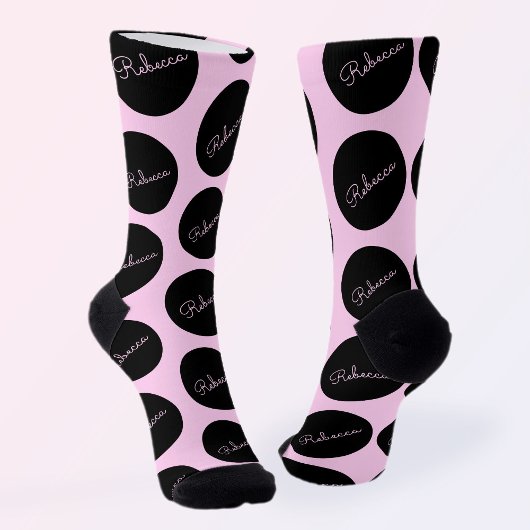Retro-modernes Schwarz & Pink Polka Dot Design Socken