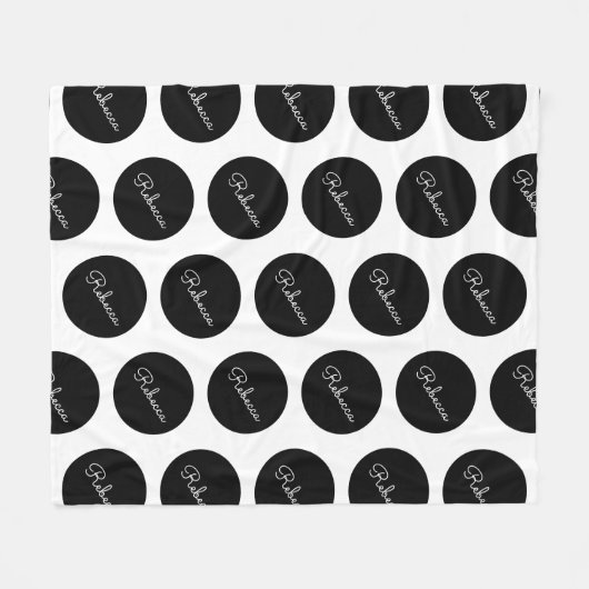 Retro-modernes Schwarz-Weiß-Polka-Dotdesign Fleecedecke (Vorderseite (Horizontal))