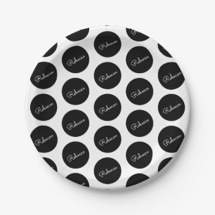 Retro-modernes Schwarz-Weiß-Polka-Dotdesign Pappteller
