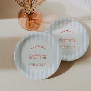 Retro Modernes Vintages Rot & Blau Bachelorette Pappteller