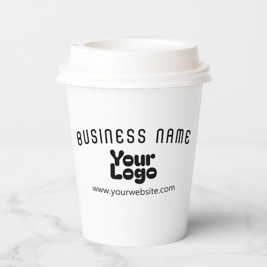 Retro-Modernes Weiß und Schwarz-Logo hochladen (ed Pappbecher (Rückseite)