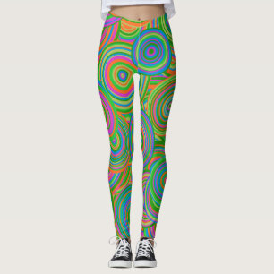 Retro-Modus abstrakte Kreise, Grün und Orange-Rot Leggings