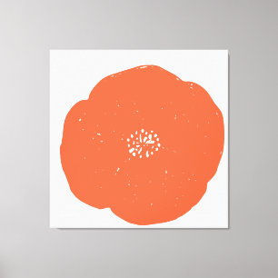 Retro-Mohn-Blumenkunst in vintage Orange und Weiß Leinwanddruck