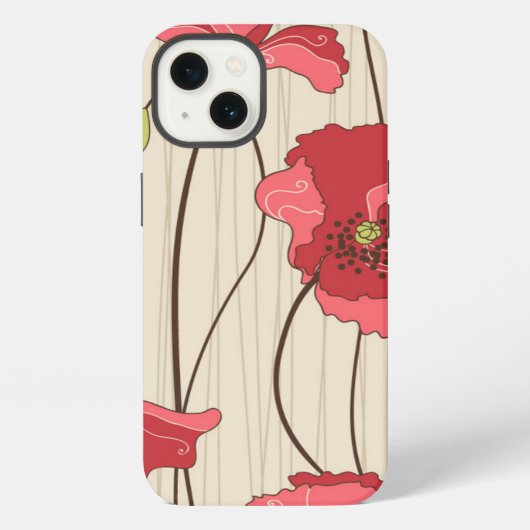 Retro-Mohn-Muster iPhone Hülle (Rückseite)