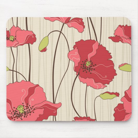 Retro-Mohn-Muster Mousepad (Vorne)