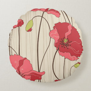 Retro-Mohn-Muster Rundes Kissen