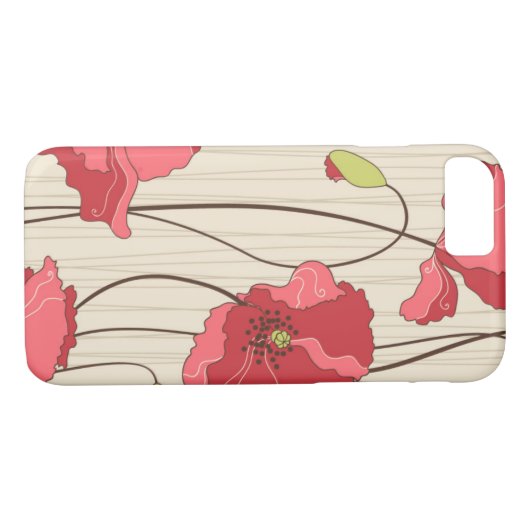 Retro Mohnblumen-Muster Case-Mate iPhone Hülle (Rückseite (Horizontal))