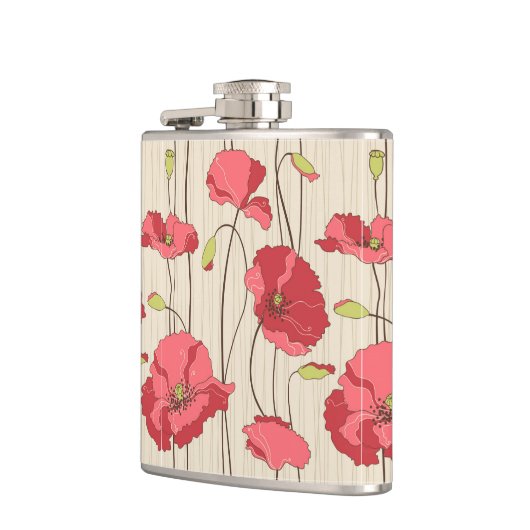 Retro Mohnblumen-Muster Flachmann (Links)