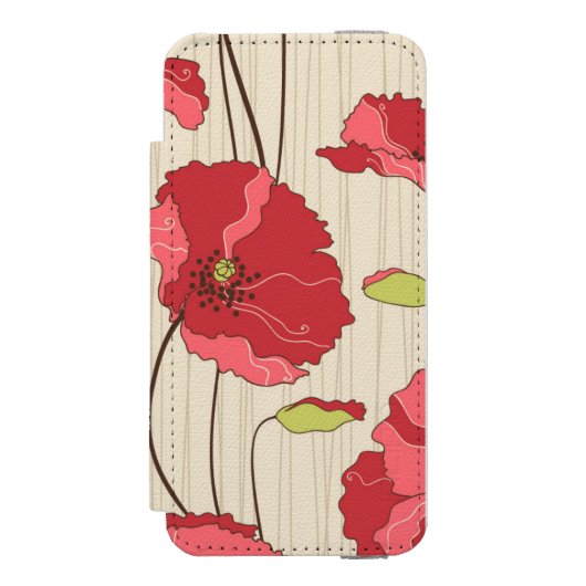 Retro Mohnblumen-Muster Incipio iPhone Geldbeutel-Hülle (Folio Vorderseite)