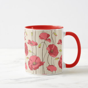 Retro Mohnblumen-Muster Tasse