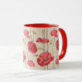 Retro Mohnblumen-Muster Tasse (VorderseiteRechts)