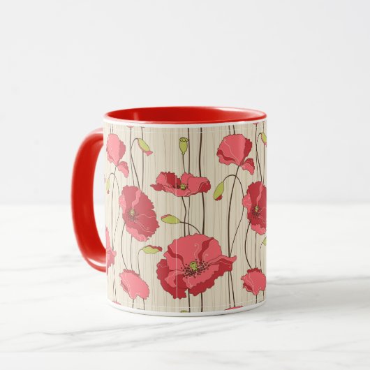 Retro Mohnblumen-Muster Tasse (Vorderseite Links)