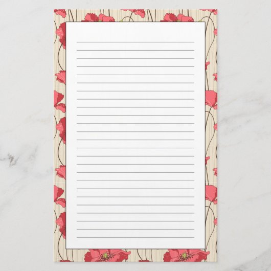 Retro-Mohnmuster Briefpapier (Vorderseite)